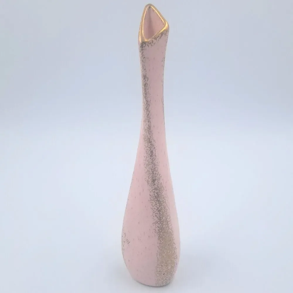 Pink & Gold Speckled Twisted Stem Ceramic Vase